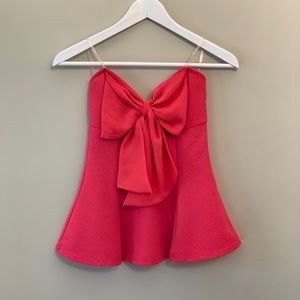 Charlotte Russe Strapless Peplum Top with Bow - Coral - Size Small